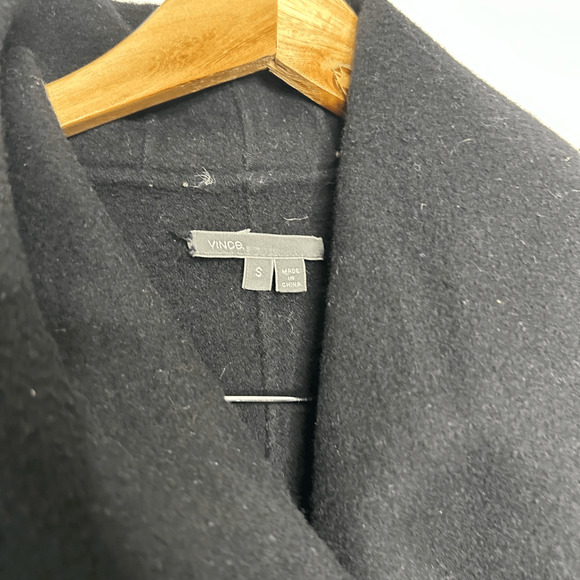 Vince Coat Double Faced Coat Wool Black Lamb Skin Leather Sleeve Shawl Collar S - Picture 4 of 8